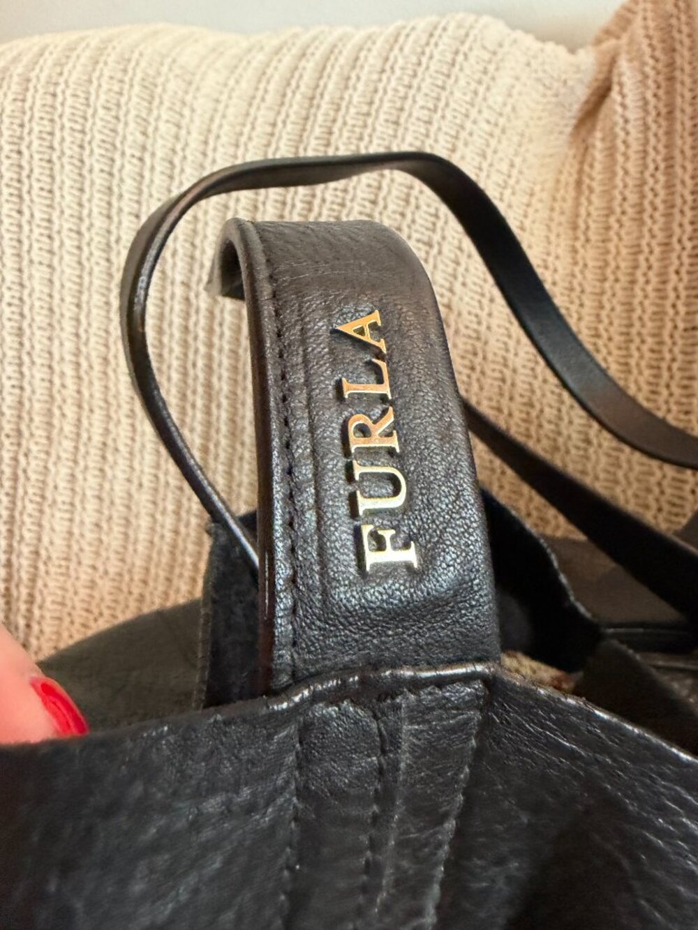 Furla Oversized Slouchy Pebbled Leather Shoulder Tote Black Made in Italy - Picture 3 of 9